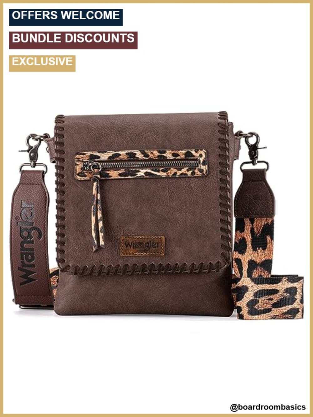 Wrangler Crossbody Bag Woven Shoulder Purse Leopard Guitar Strap CC Pocket